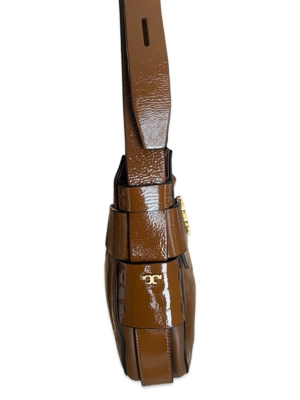 Tory Burch Gemini Link Patent Leather Cross Body in Umber NEW - Picture 4 of 14